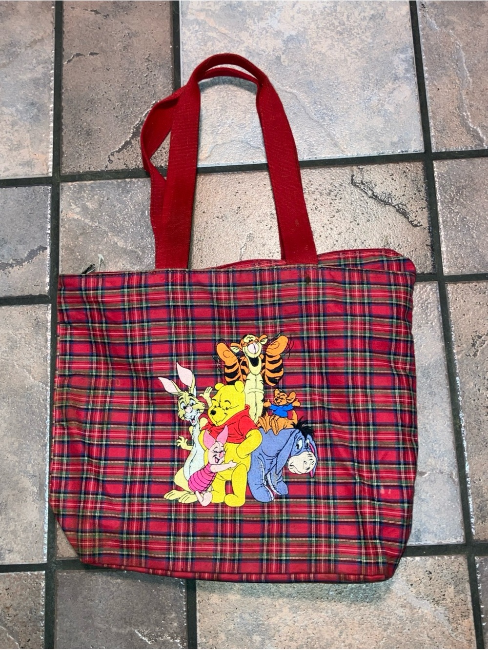 Disney Store Exclusive Winnie the Pooh Zippered Tote Whole Gang Embroidered Vtg